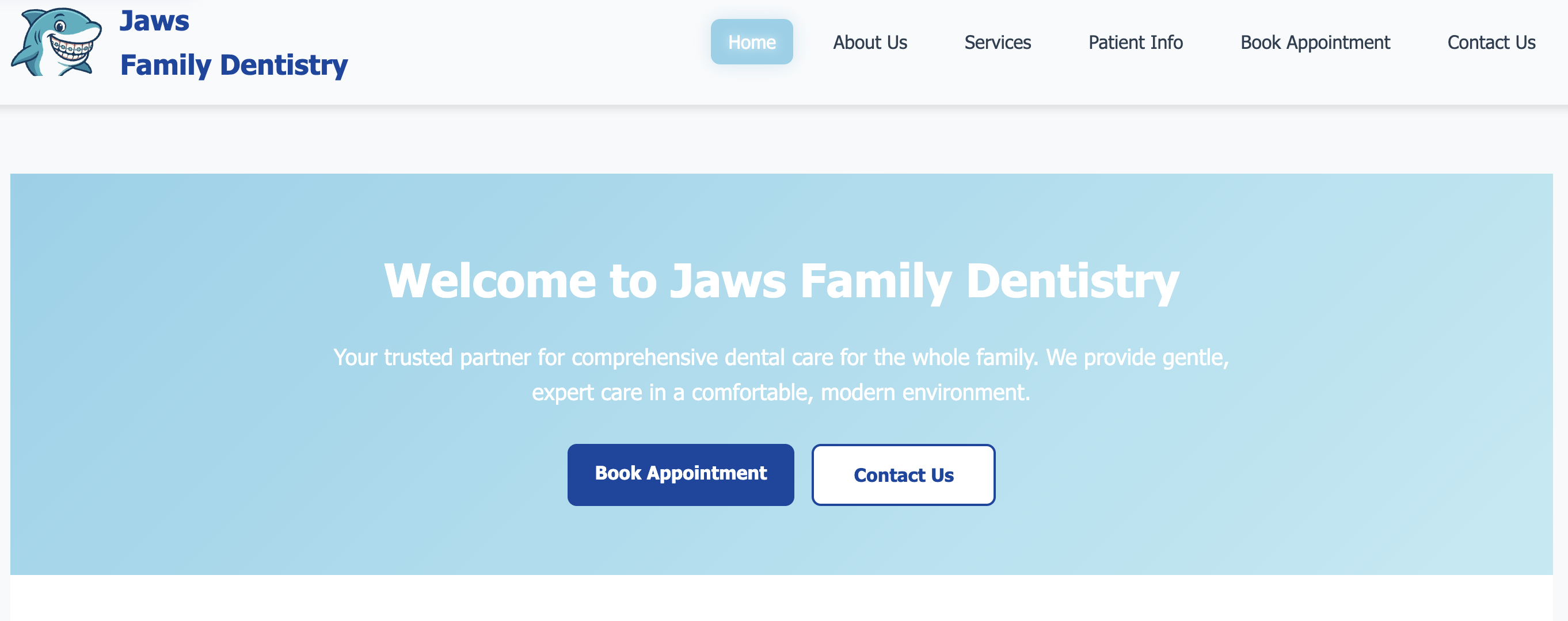Jaws Family Dentistry — homepage screenshot