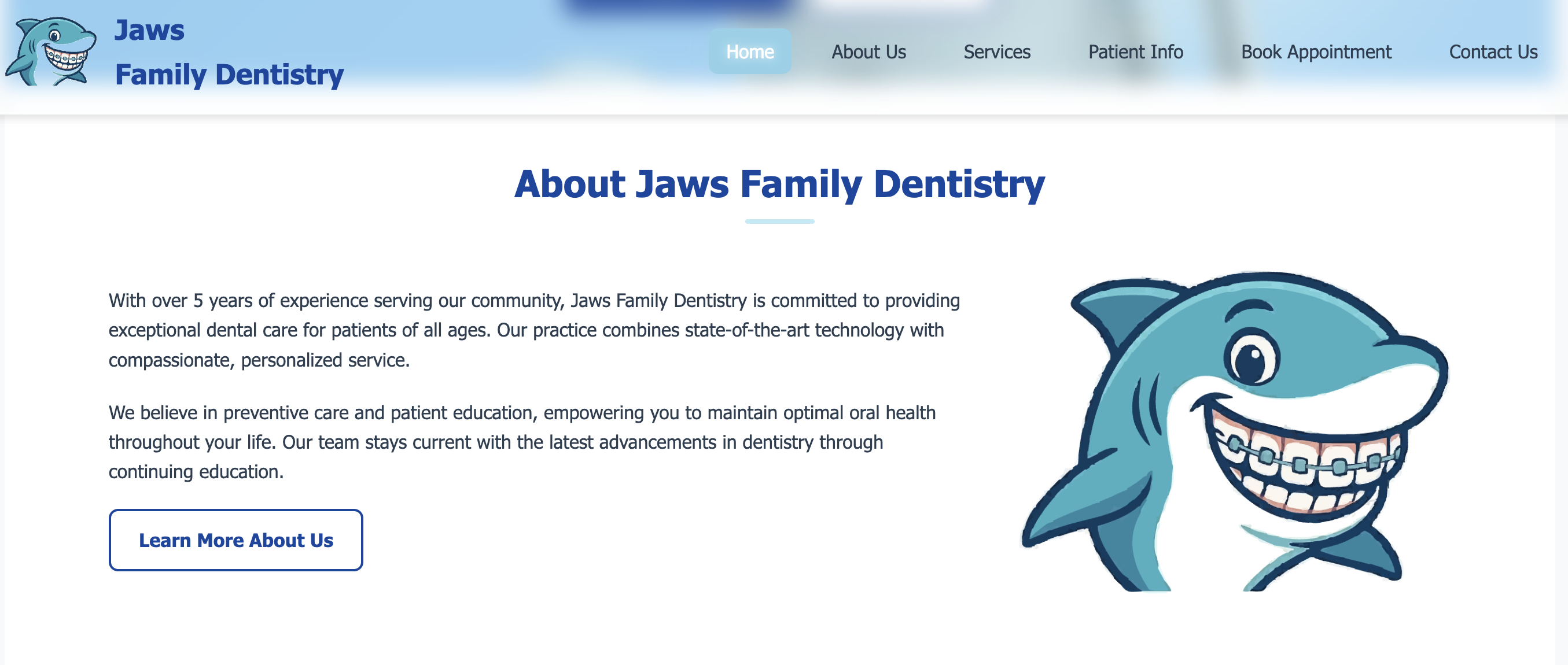 Jaws Family Dentistry — services page screenshot
